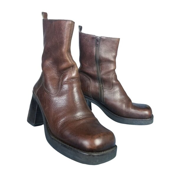 Vintage square toe chunky platform heel leather boots size 11 - Picture 7 of 12